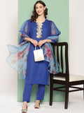 InWeave Women's Ink Blue Organza Sleeve Kurta Set W Blue Fuchsia Or Dupatta