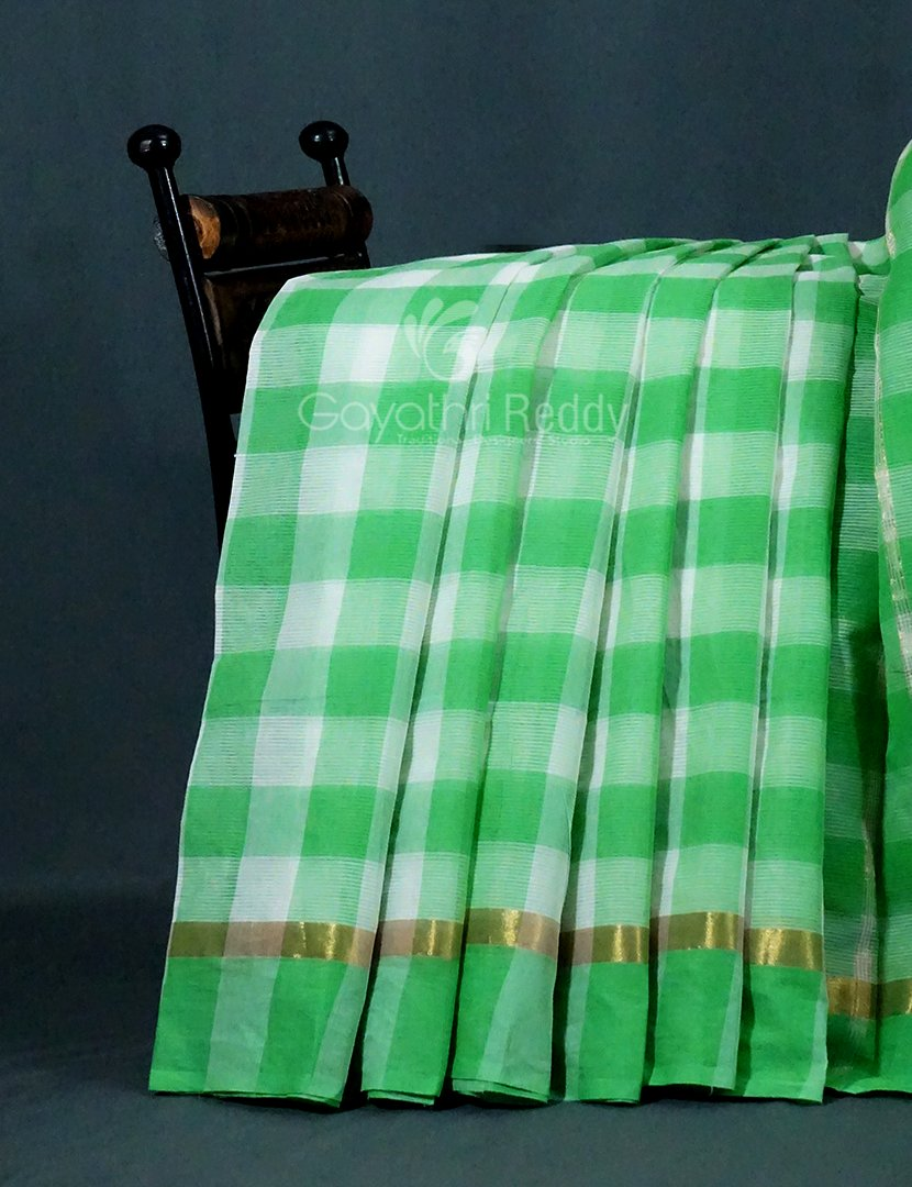 Cream And Green Colored With Checks Pure Mangalgiri Cotton Saree By Gayathri Reddy Designer Studio