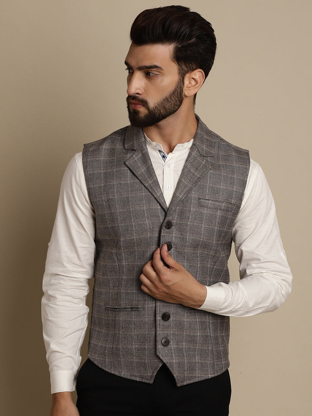 Even Apparels Men's Brown Waistcoat with Notched Lapel
