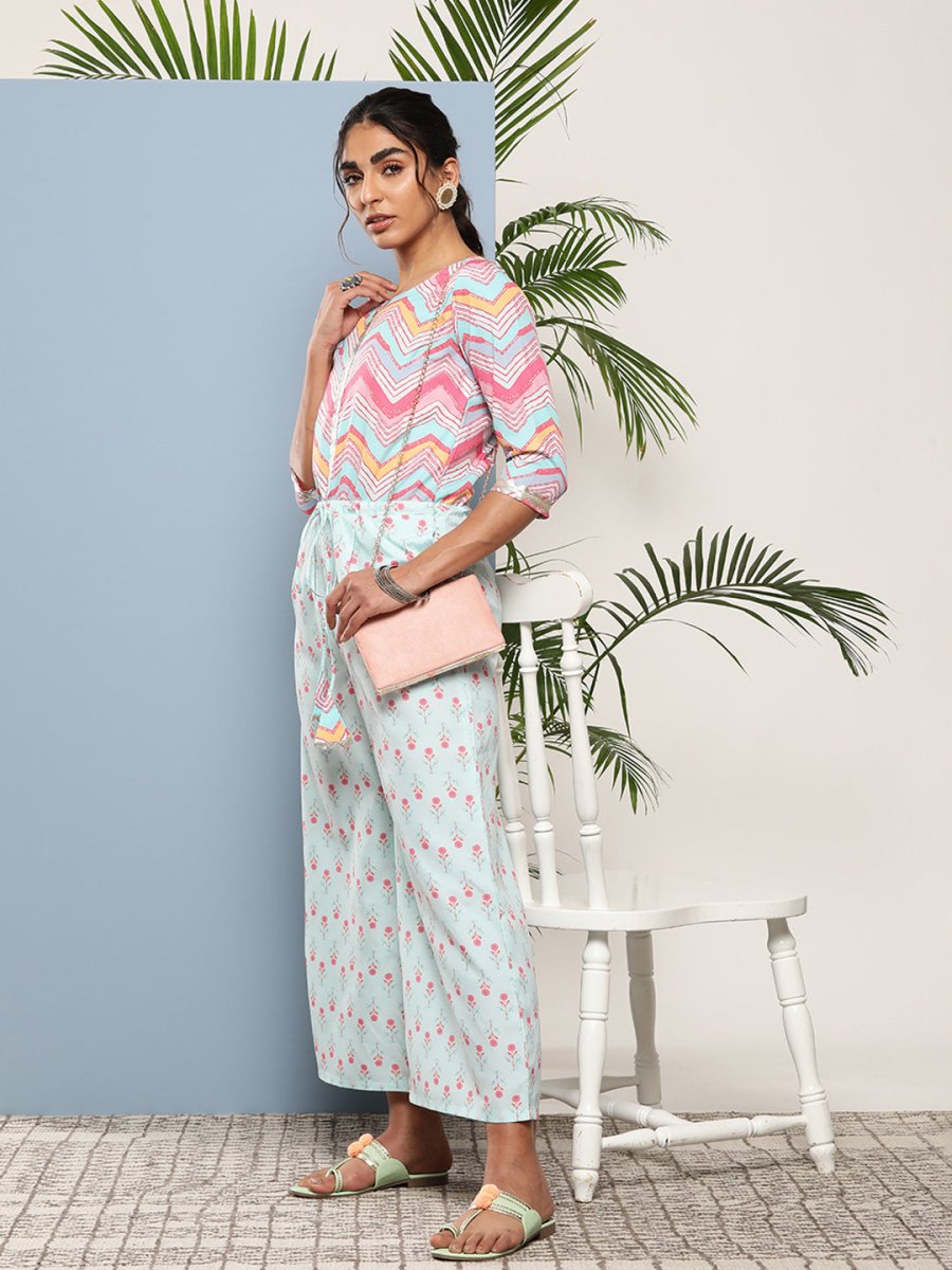 Ahalyaa Printed Waist Tie-Ups Basic Jumpsuit