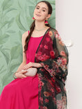 InWeave Women's Fuchsia Strappy Set W Dark Green Camelia Or Dupatta