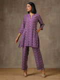 trueBrowns Purple White Lehariya Printed Silk Co-Ord Set