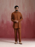 trueBrowns Men's Brown Cotton Shirt Collar Stylized Kurta Co-ord set