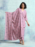 trueBrowns Light Mauve Printed Velvet Shawl