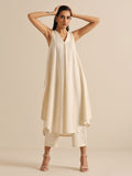 trueBrowns Off-White Sleeveless Kurta Pant Set