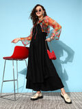 InWeave Women's Strappy Set In Black With Green Floral Short Or Cape