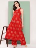 InWeave Women's Rust Mughal Print Raisa Back Detial Long Coords Set