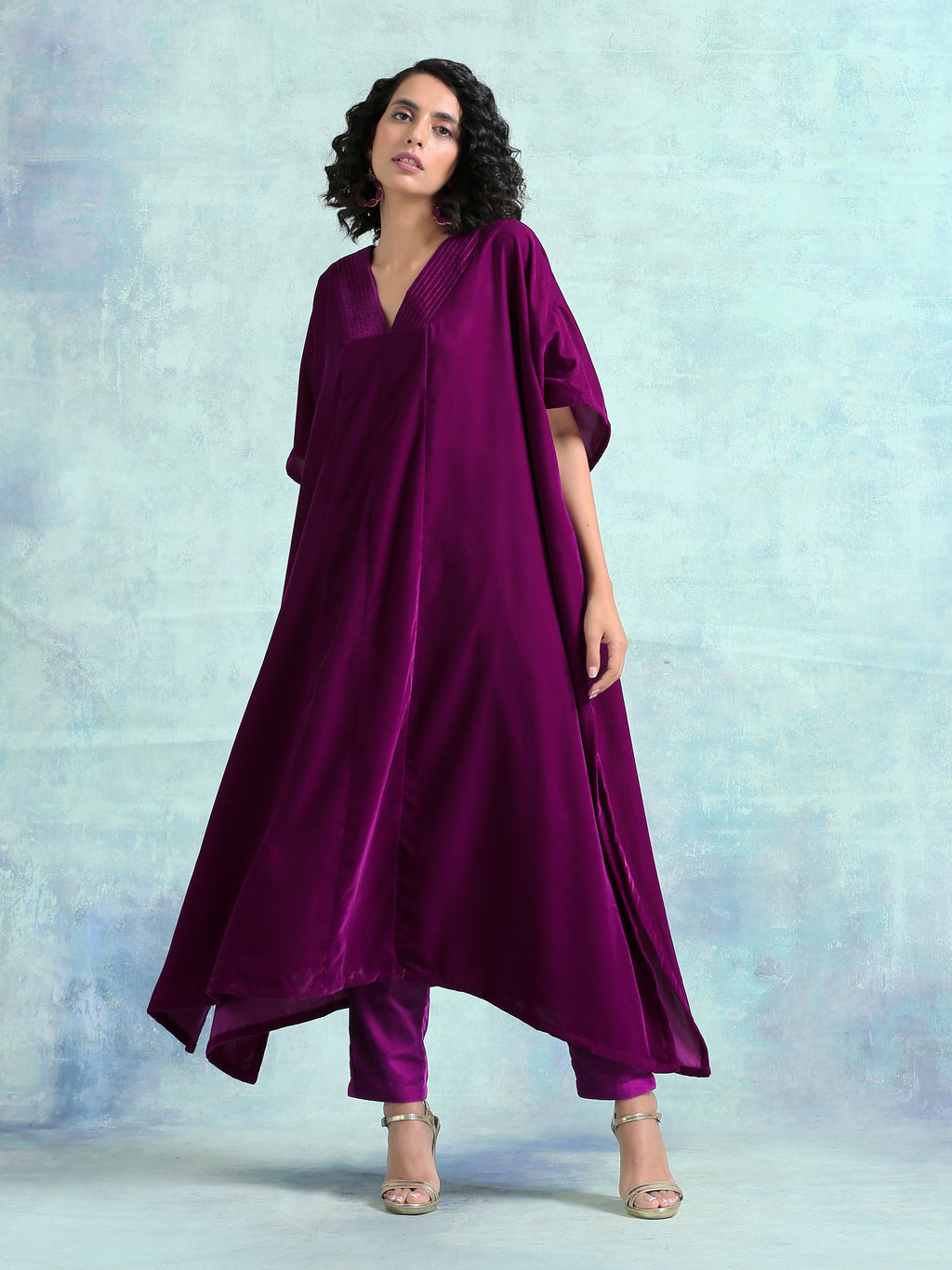 trueBrowns Wine Velvet Kaftan Kurta