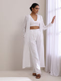 trueBrowns White Dobby Overlay Jacket Blouse Pant Set