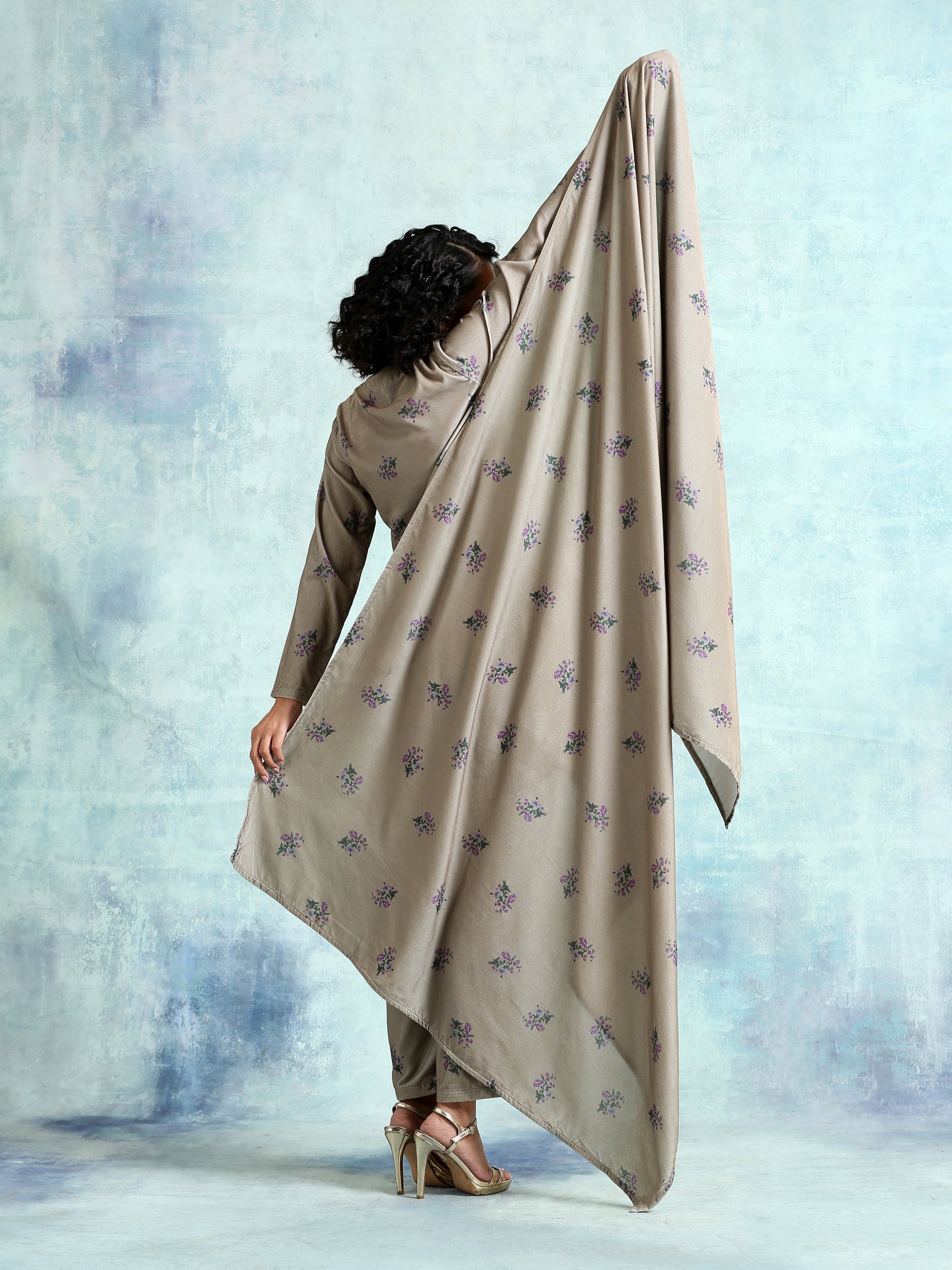 trueBrowns Sage Printed Velvet Shawl