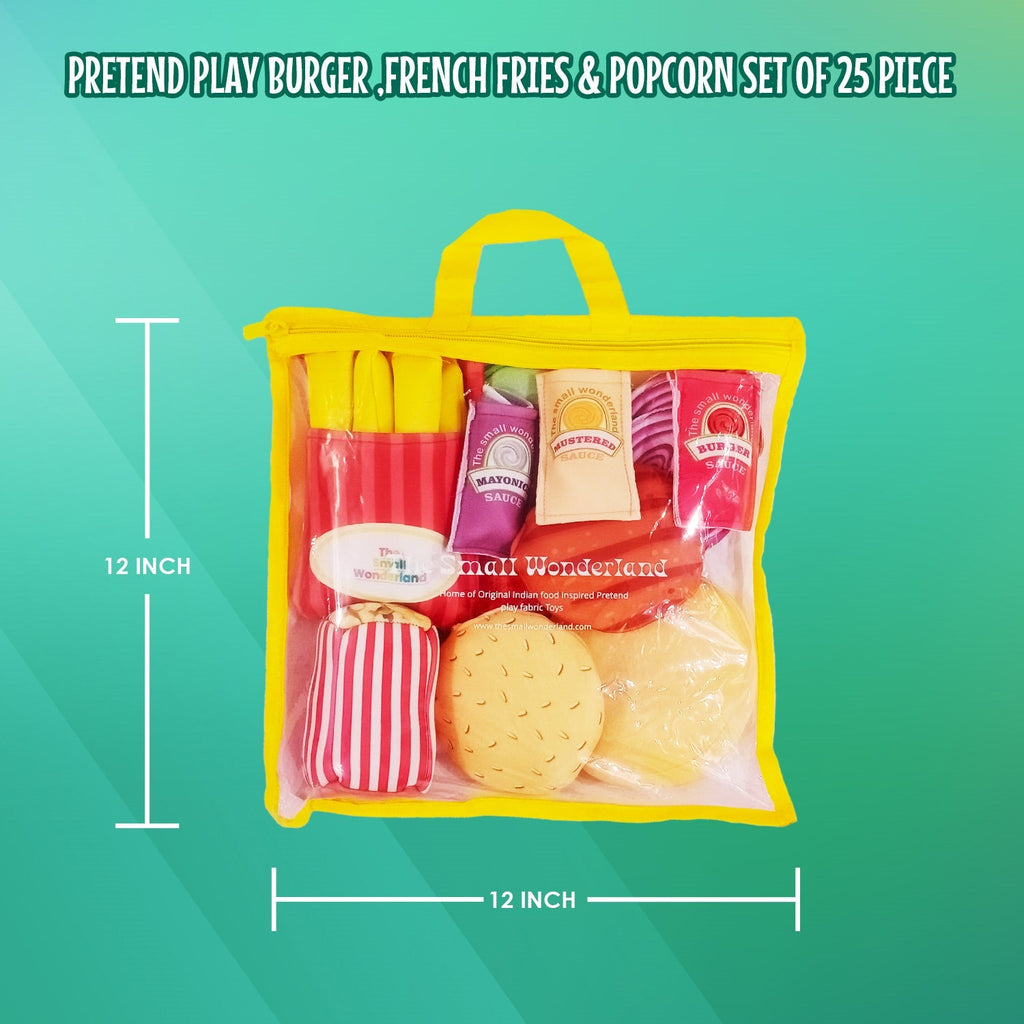 The Small Wonderland Pretend play Burger ,French fries & popcorn - 25 piece