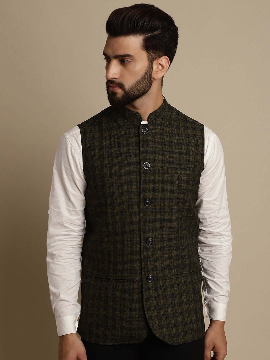 Even Apparels Men's Multi Mandarin Collar Waistcoat