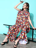 InWeave Women's Red White Round Motif Tiered Kaftan Kurta Set