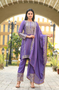 Teeya Creation Lavender Color Chinon Silk Heavy Embroidery Work Fully Stitched Salwar Suit