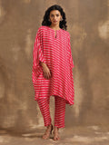 trueBrowns Pink Lehariya Printed Silk Kaftan Co-Ord Set