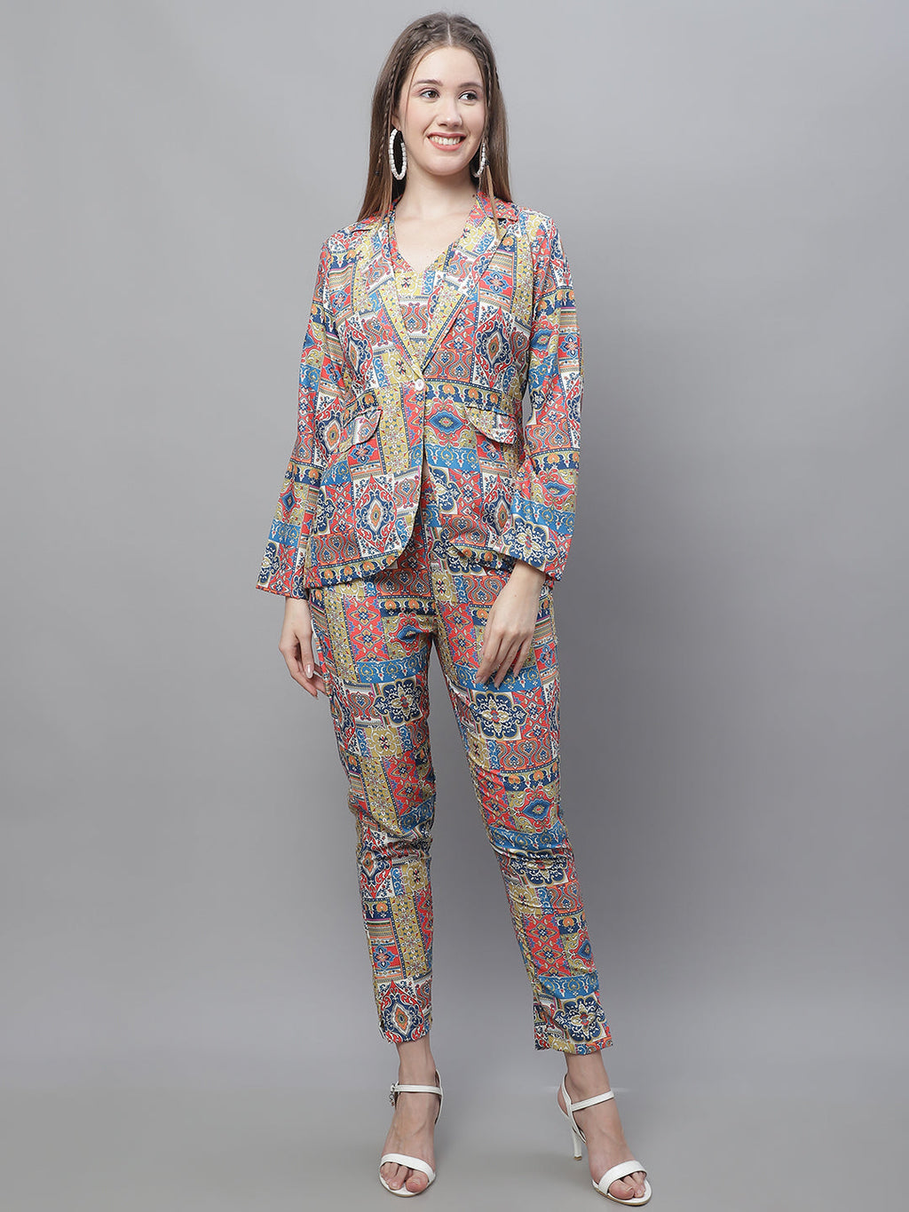 Jainish Women's WoDigital Printed Crop Top and Jacket Set - Multi