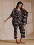 trueBrowns Black Elephant Bagru Print Cotton Kaftan Co-Ord Set