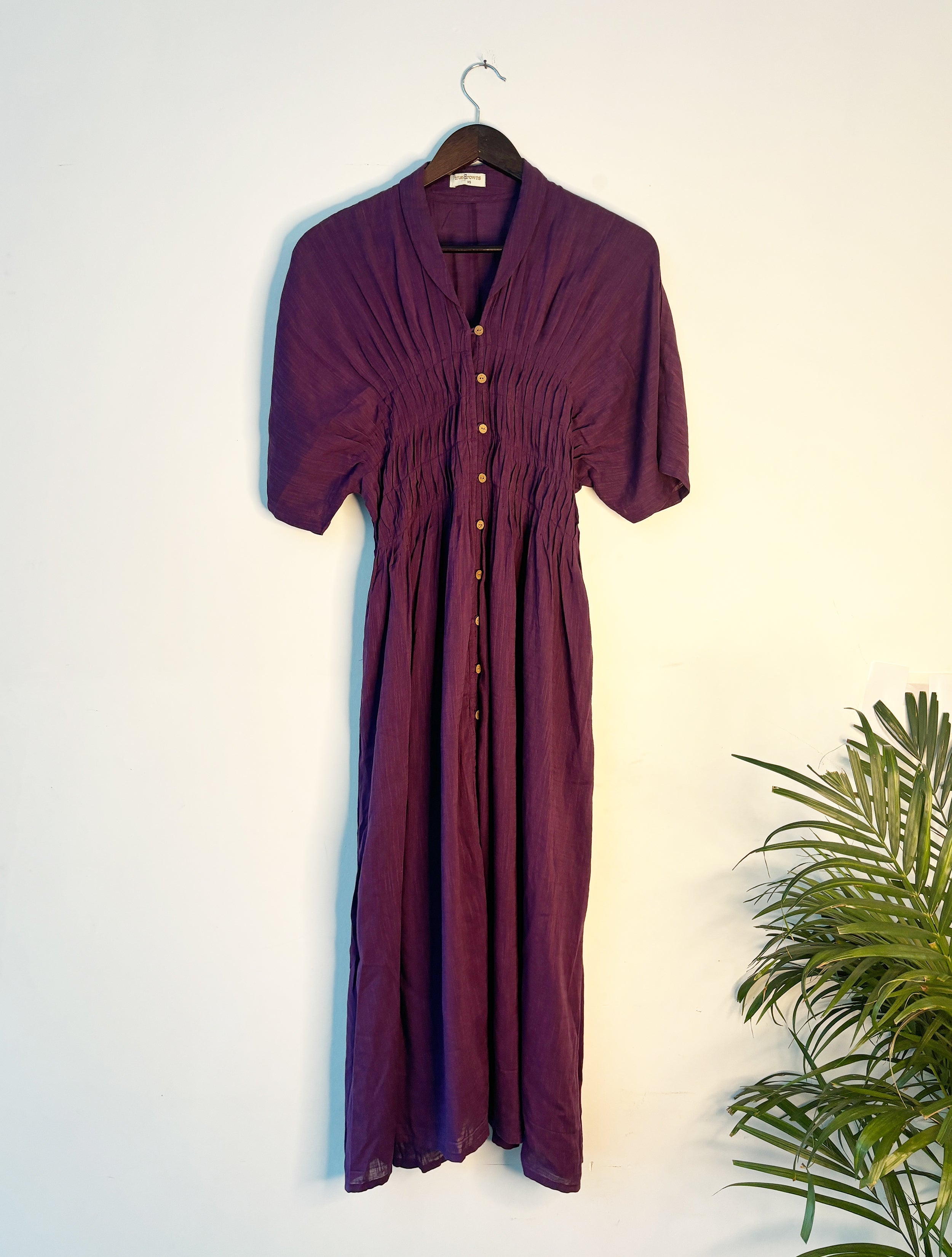 trueBrowns Purple Slub Pleated Dress