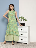 InWeave Women's Green Pastel Print Halter Kurta Set