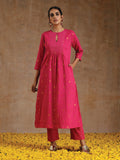 trueBrowns Pink Gold Cotton Yoke Kurta Set