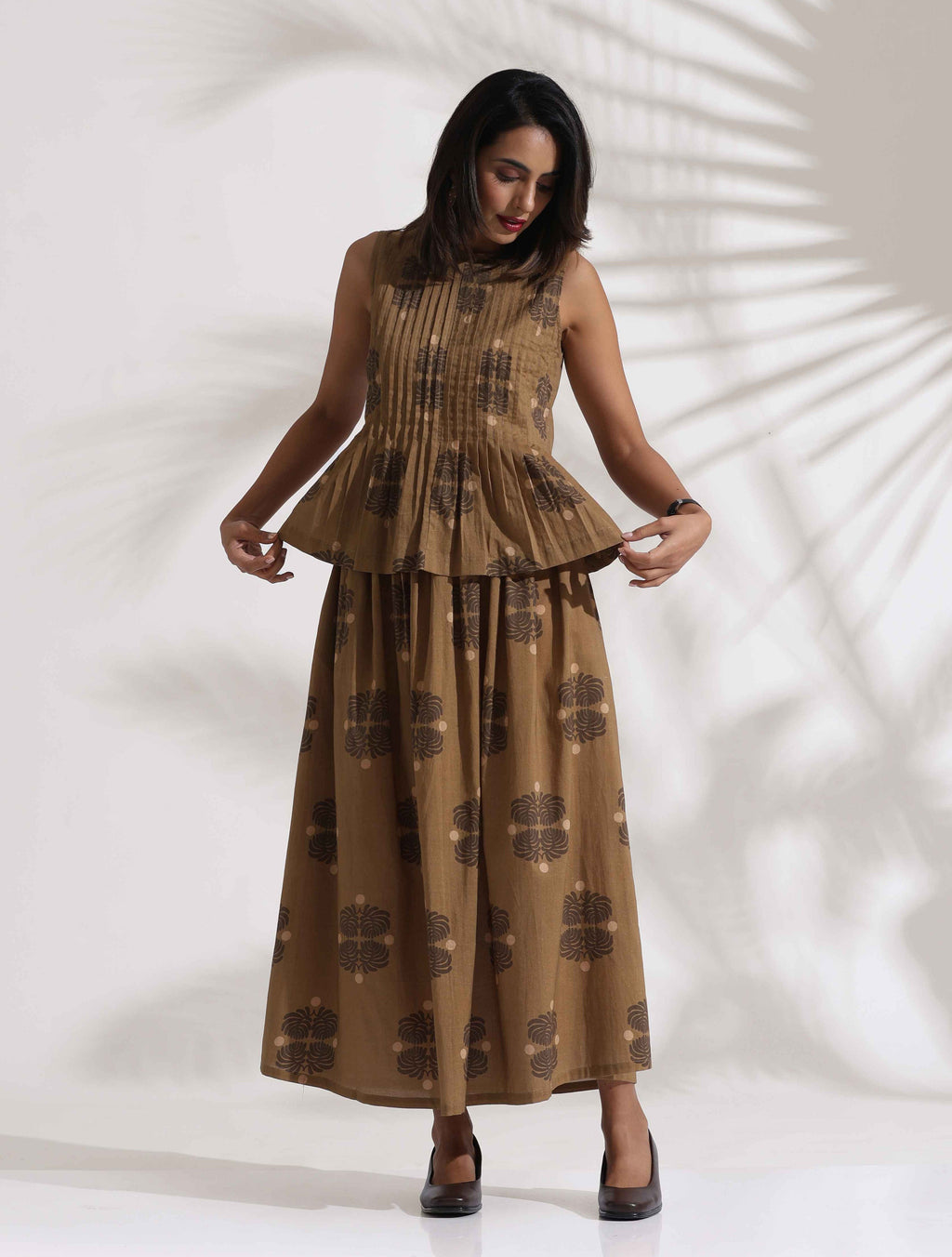 trueBrowns Beige Cotton Skirt Co-ord Set