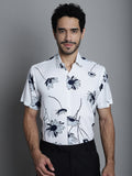 Jainish Men's Floral Printed Formal Shirts - White