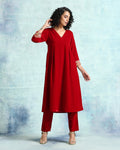 trueBrowns True Red Velvet Yoke Kurta