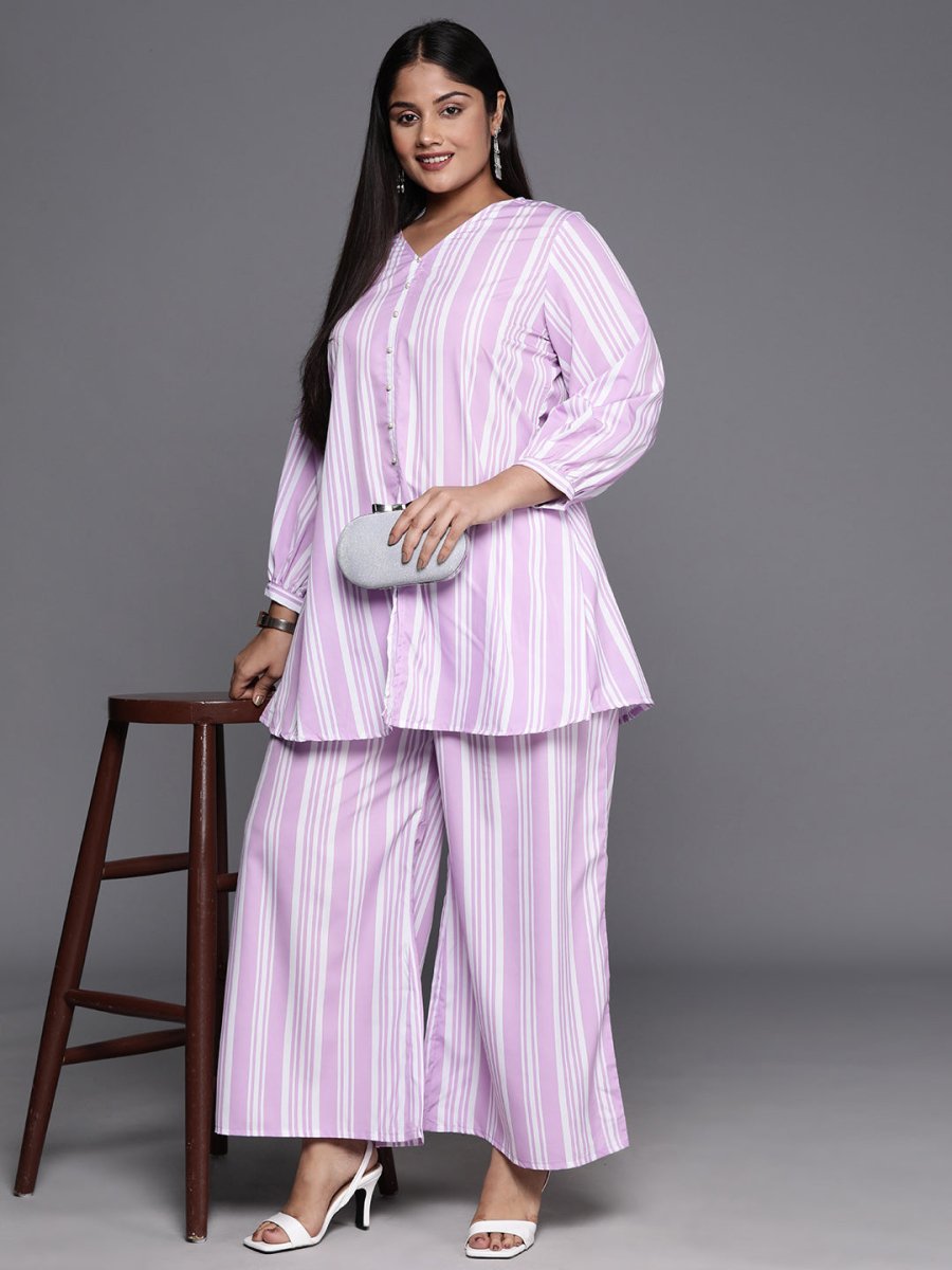 Ahalyaa Plus Size Striped Tunic with Palazzos