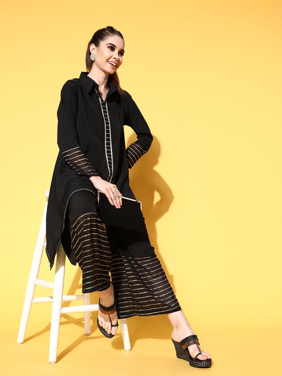 Ahalyaa Women Black Printed Tunic With Palazzos