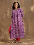 trueBrowns Purple Zig-Zag Printed Silk Kurta Pant Set