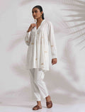 trueBrowns Off-White Cotton Embroidered A-line Co-ord Set