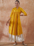 InWeave Women's Mustard Mirror Work Flared Kurta