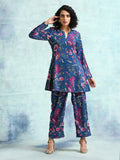 trueBrowns Blue Printed Velvet Co-Ord Set