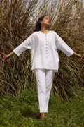 trueBrowns White Cotton Embroidered Relaxed Co-ord Set