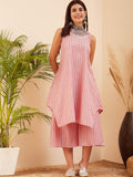 InWeave Women's Light Pink Lurex Kantha Mandarin Neck Kurta Palazzo Set