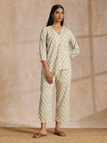 trueBrowns Green Buta On Off-White Block Print Cotton Co-Ord Set