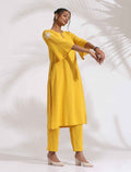 trueBrowns Yellow Cotton Slub Embroidered Straight Kurta Set