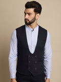 Even Apparels Men's Blue Woolen Double Breast Waistcoat