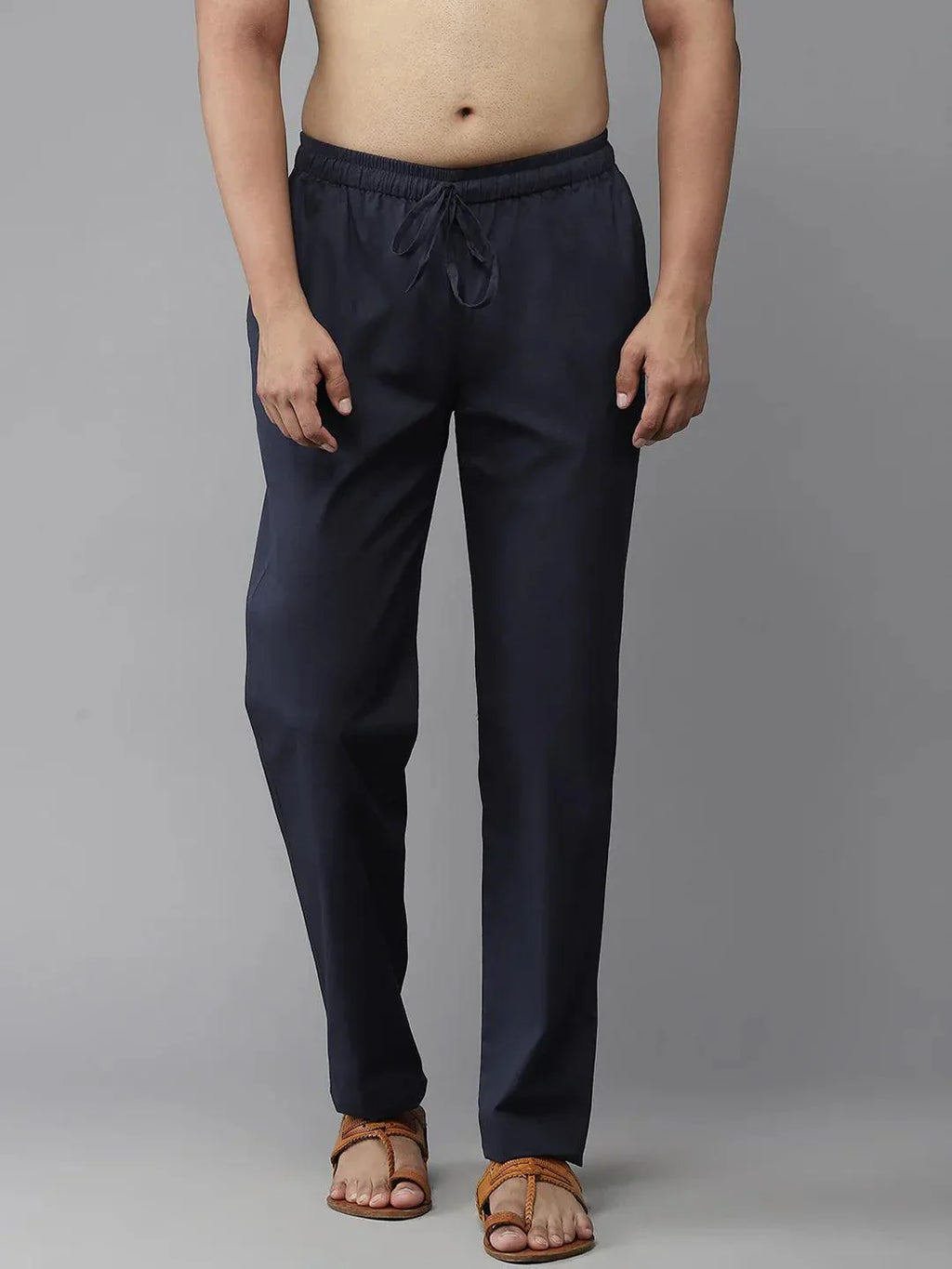 Fabmade Men's Navy Blue Cotton Linen Pyjama