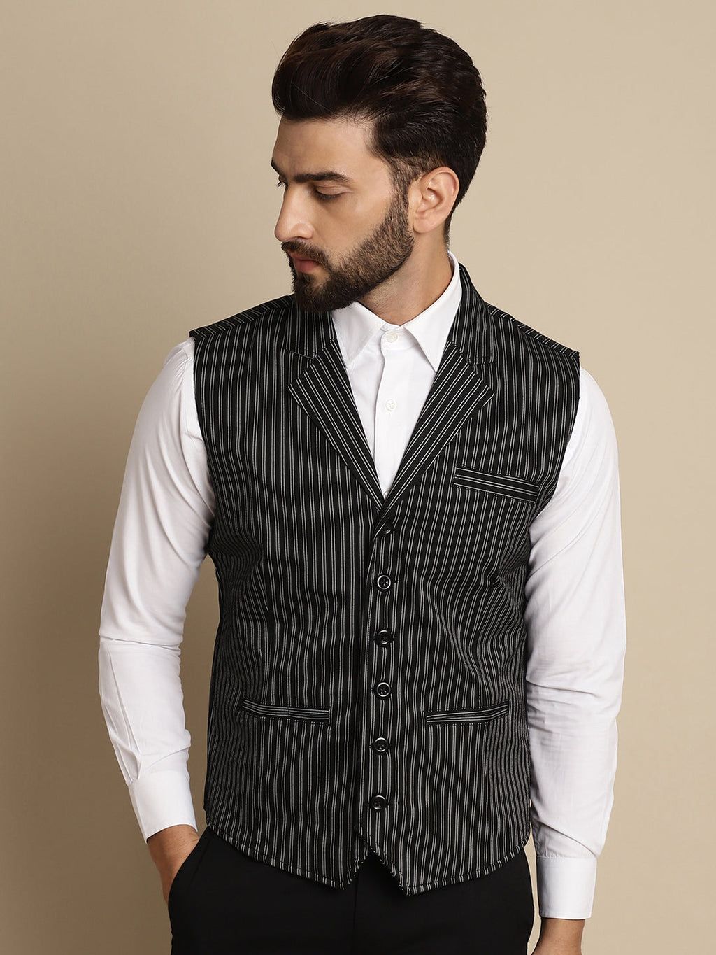 Even Apparels Men's Black Waistcoat with Notched Lapel