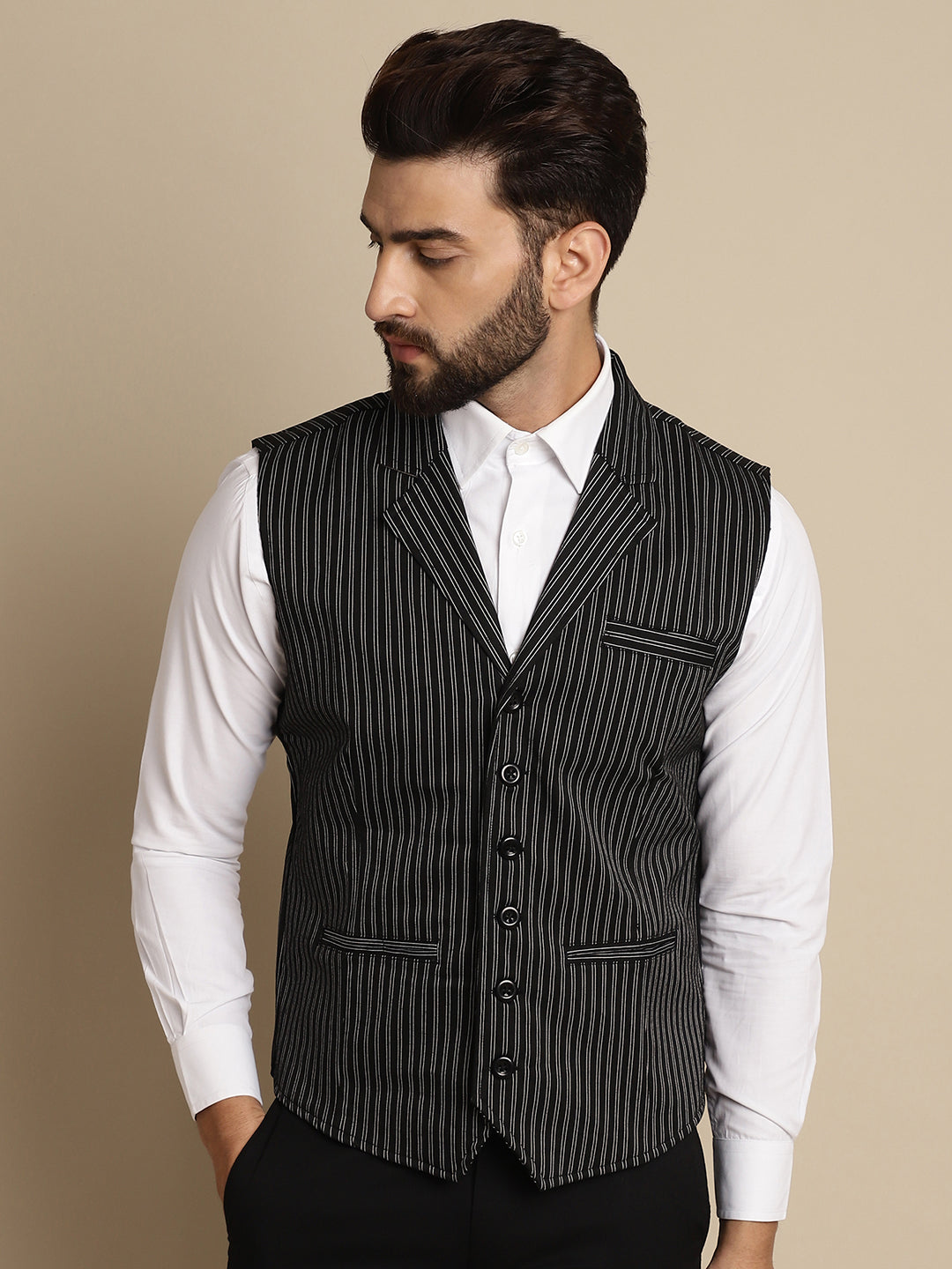 Even Apparels Men's Black Waistcoat with Notched Lapel