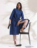 trueBrowns Blue Slub Kurta Set