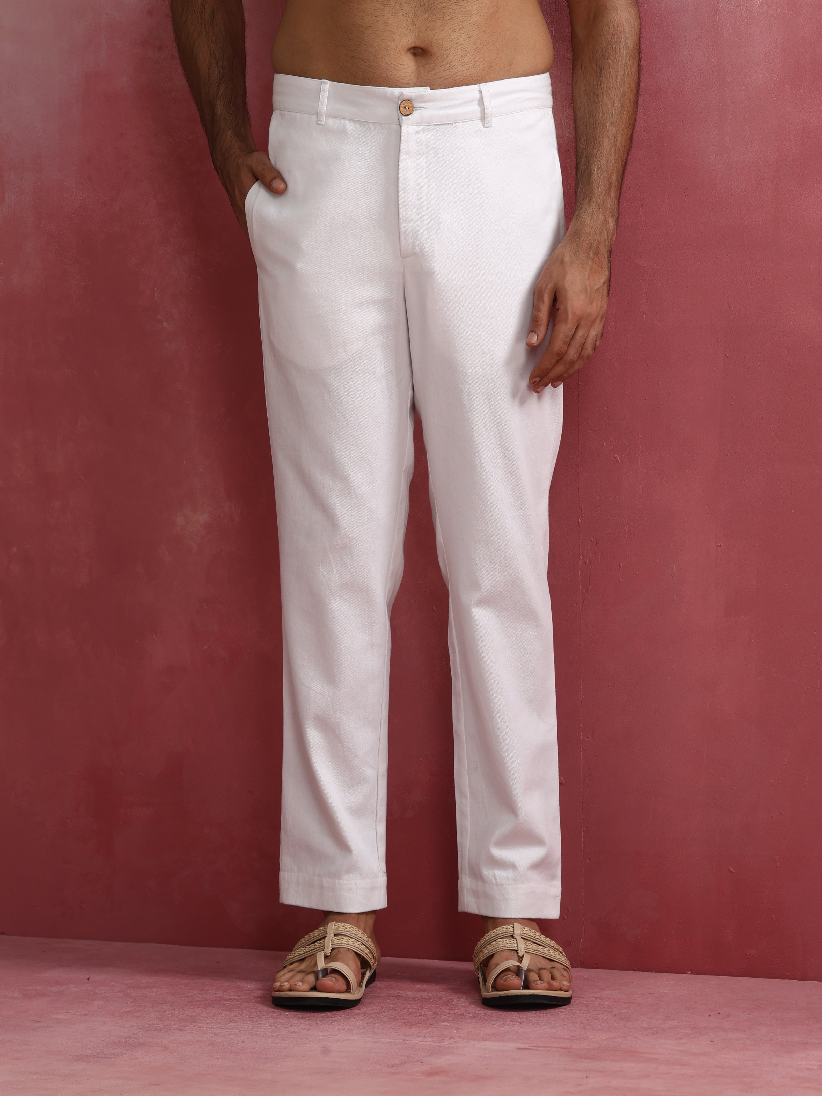 trueBrowns Men's White Cotton Twill Pants