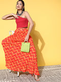 InWeave Women's Orange Bandhej Pleated Skirt