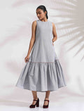 trueBrowns trueBrown Grey Cotton Stripe Tier Dress