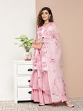 InWeave Women's Pink Printed Chintz Tiered Sharara Set With Dupatta