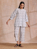 trueBrowns Grey On White Ikat Print Cotton Baggy Sleeve Co-Ord Set