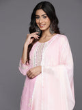 KSUT (House of Varanga) Pink Thread And Mirror Embroidered Kurta Paired With Straight Trouser And Chiffon Dupatta