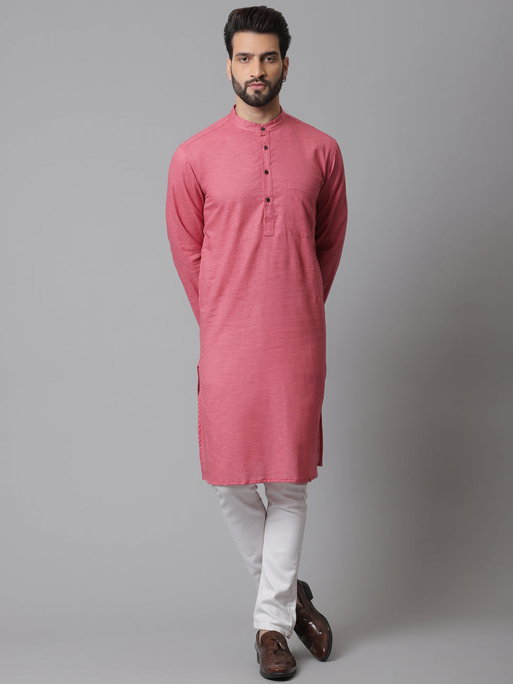 Even Apparels Rust Pure Cotton Kurta With Band Collar