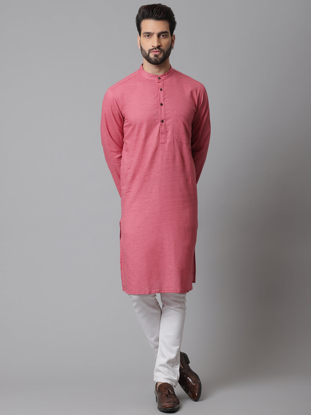 Even Apparels Rust Pure Cotton Kurta With Band Collar